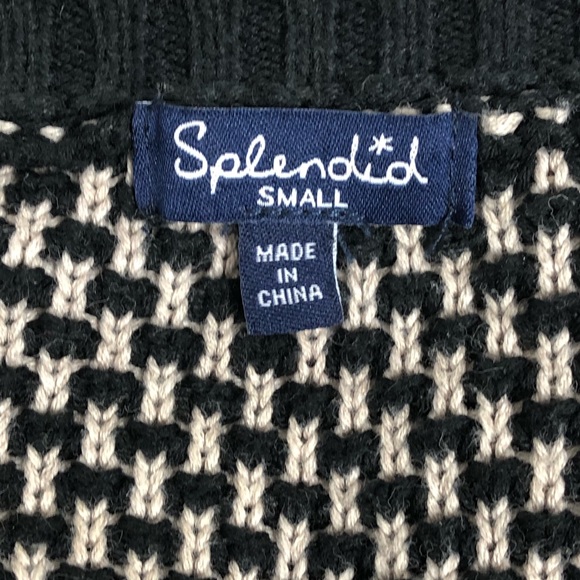 Splendid Black Cream Crew Herringbone Sweater S - Picture 3 of 7